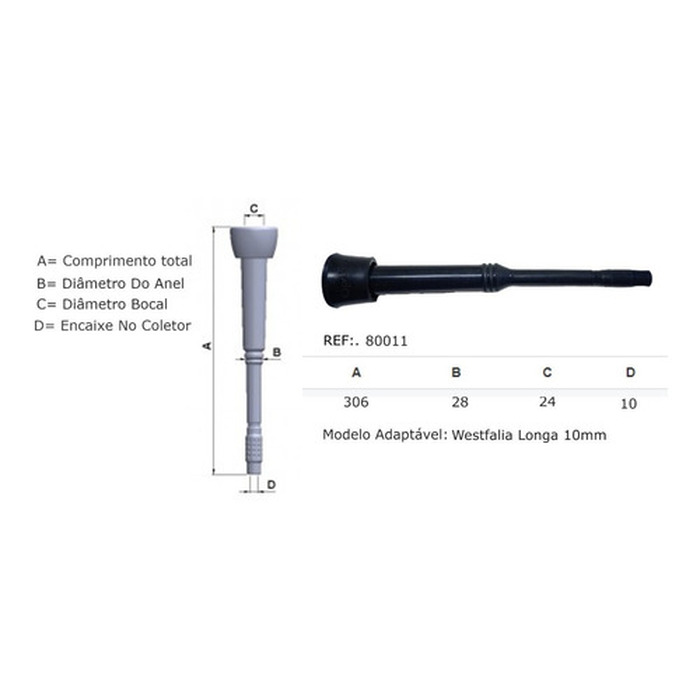 Teteira Insuflador Westfalia Longa 10mm Prime 4 Uni Ordenha